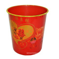 Red Plastic Printed Chinese Style Open Top Dustbin (B06-2012-6)